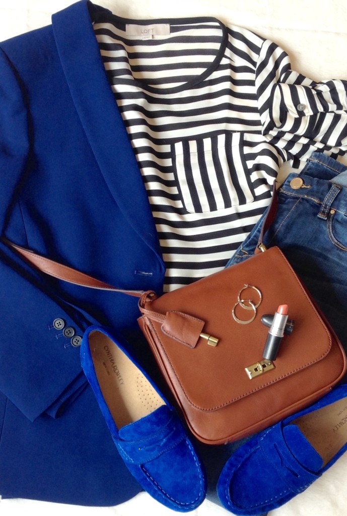 cobalt blue blazer and stripes