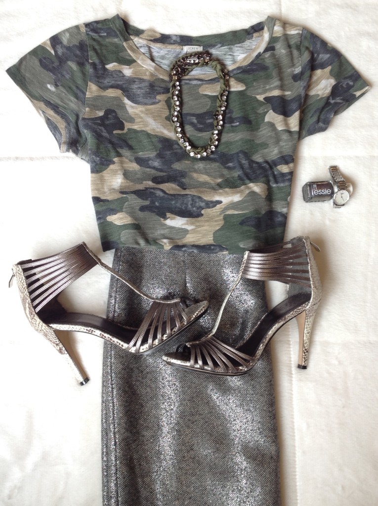 Silver skirt with camouflage top