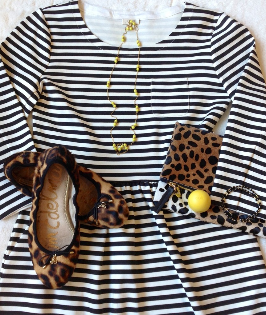 Black and White Stripe dress with leopard print