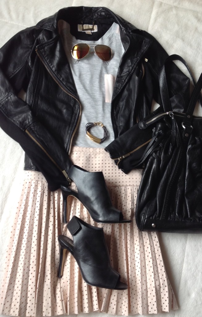 Leather Jacket and mini Skirt