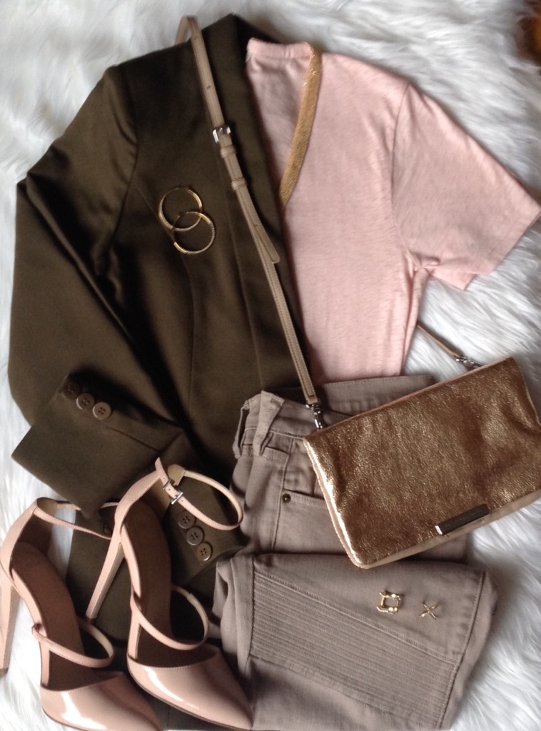 olive and pink outfit