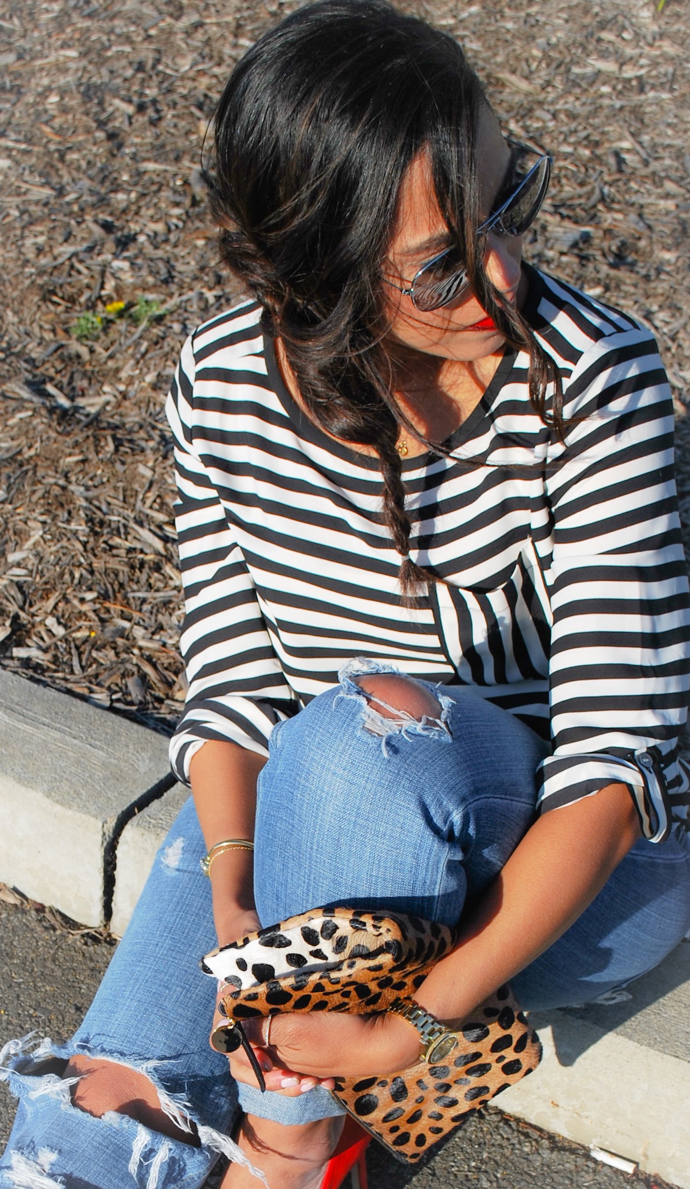 This Season's Gold // stripe top and leopard print