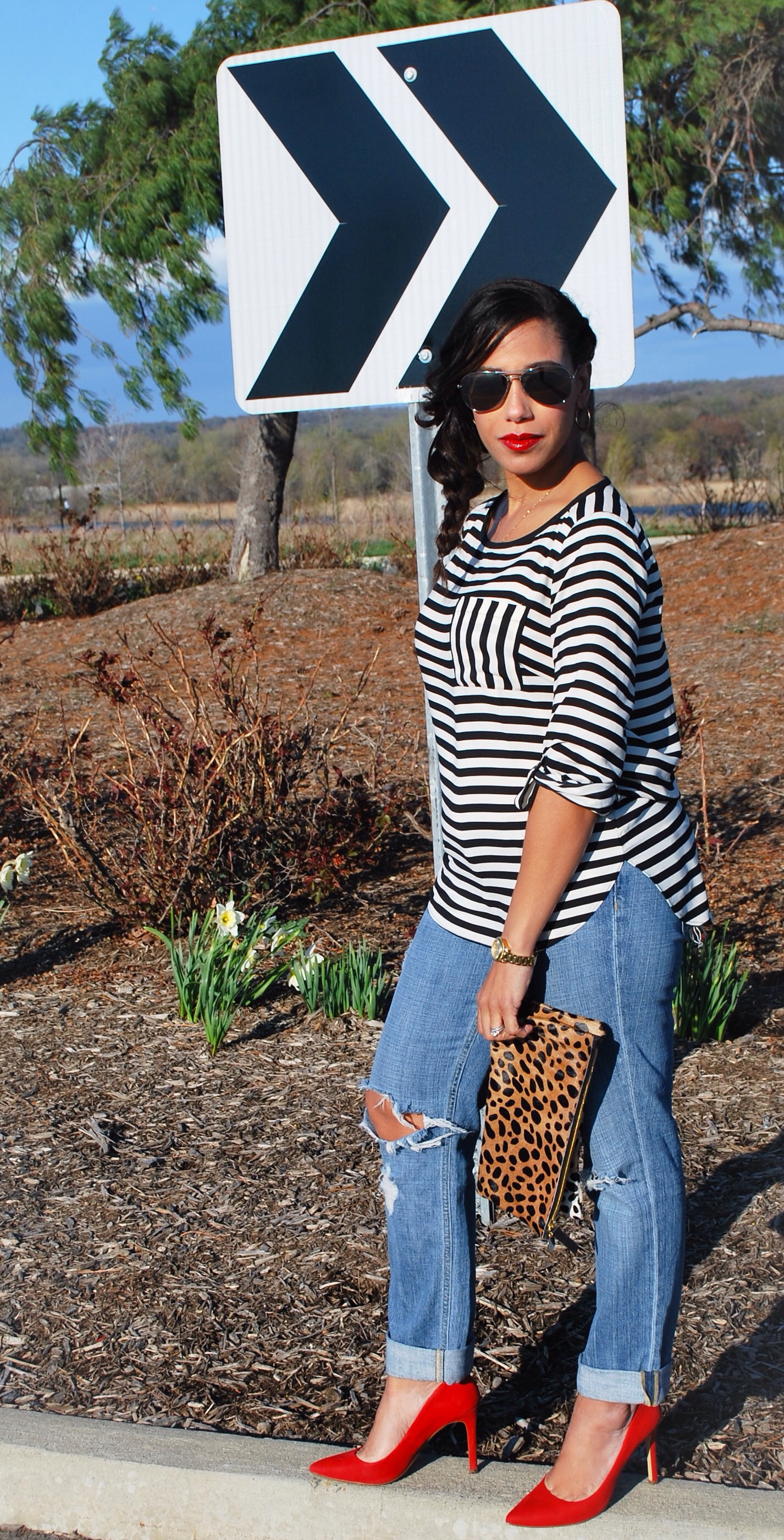 This Season's Gold // Black and white stripes with leopard print