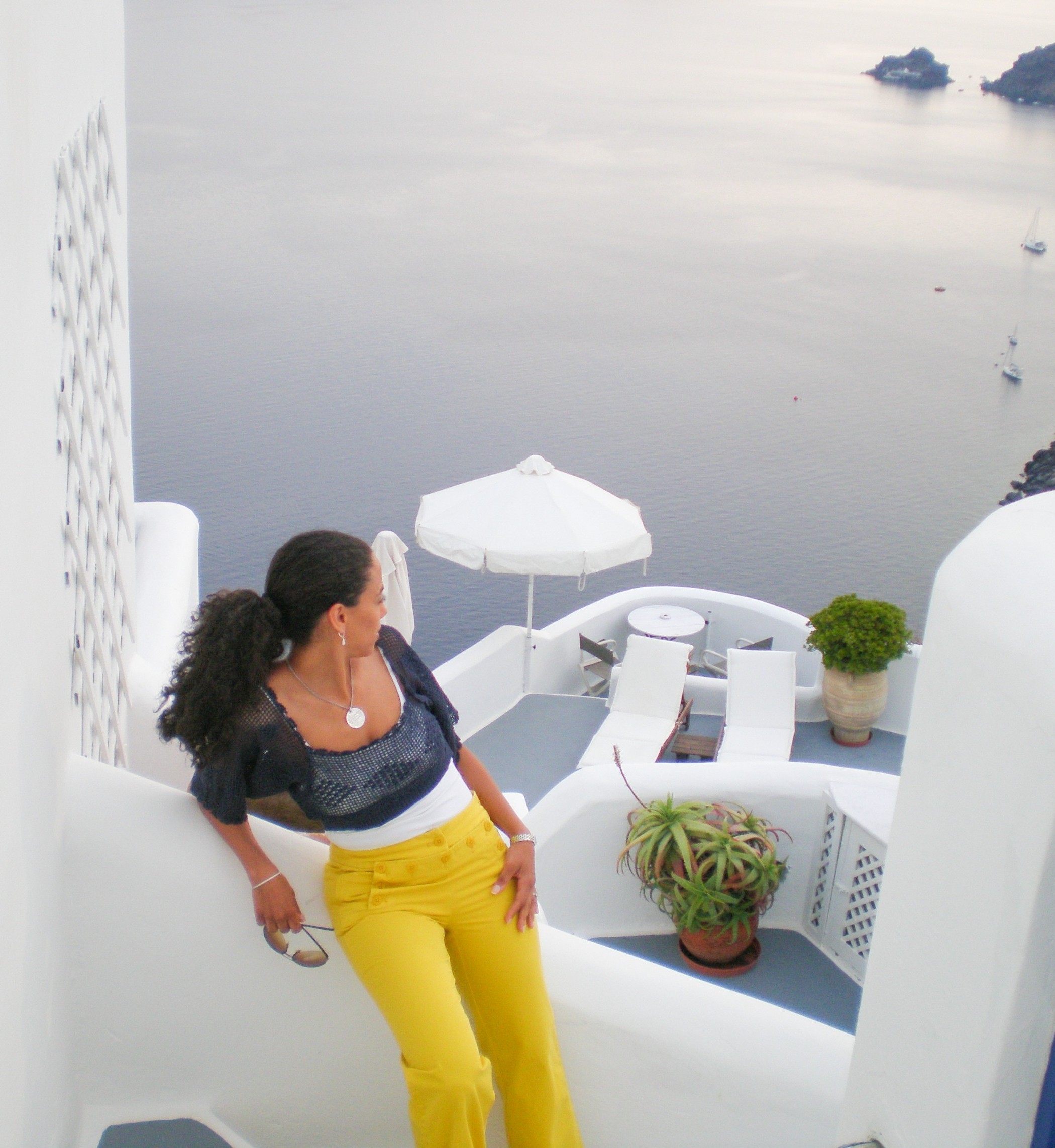 Blue and Yellow Outfit in Santorini