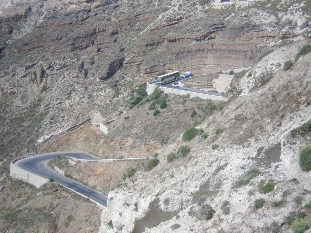 Cliffside roads in Santorini