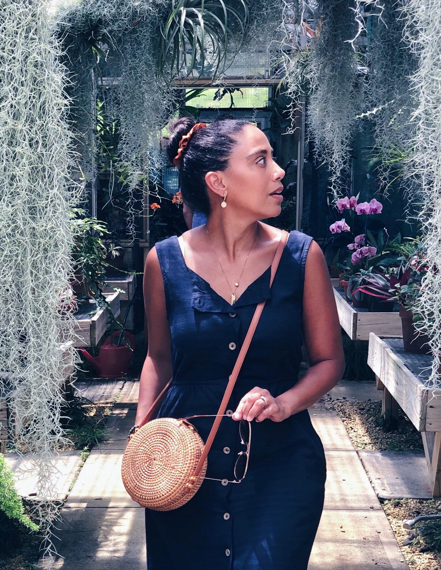 blue dress in garden