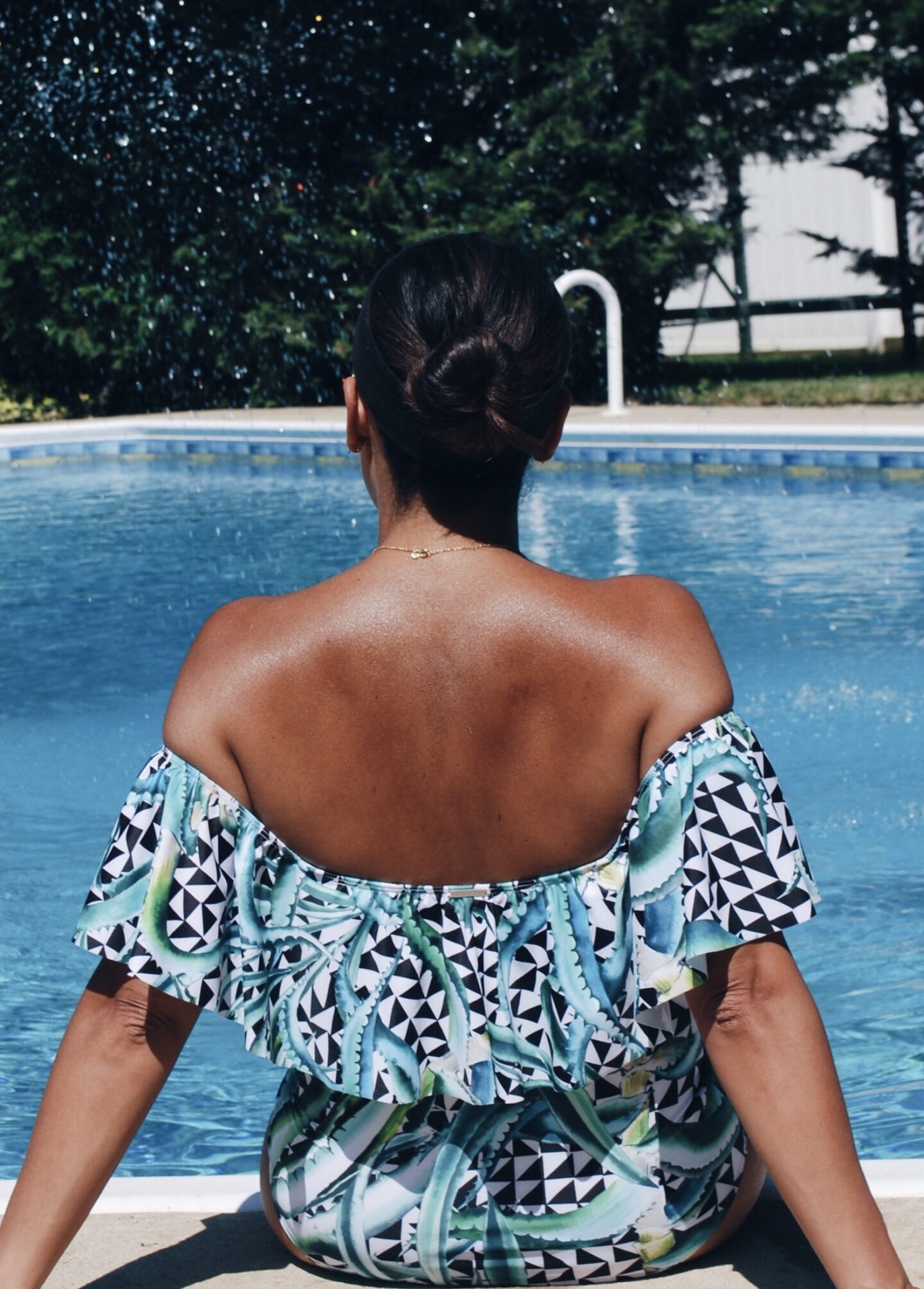 off the shoulder one-piece swimsuit
