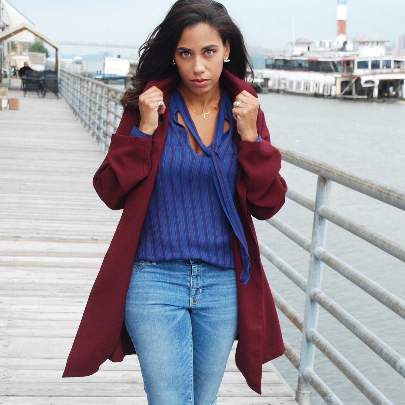 Burgundy and Blue outfit