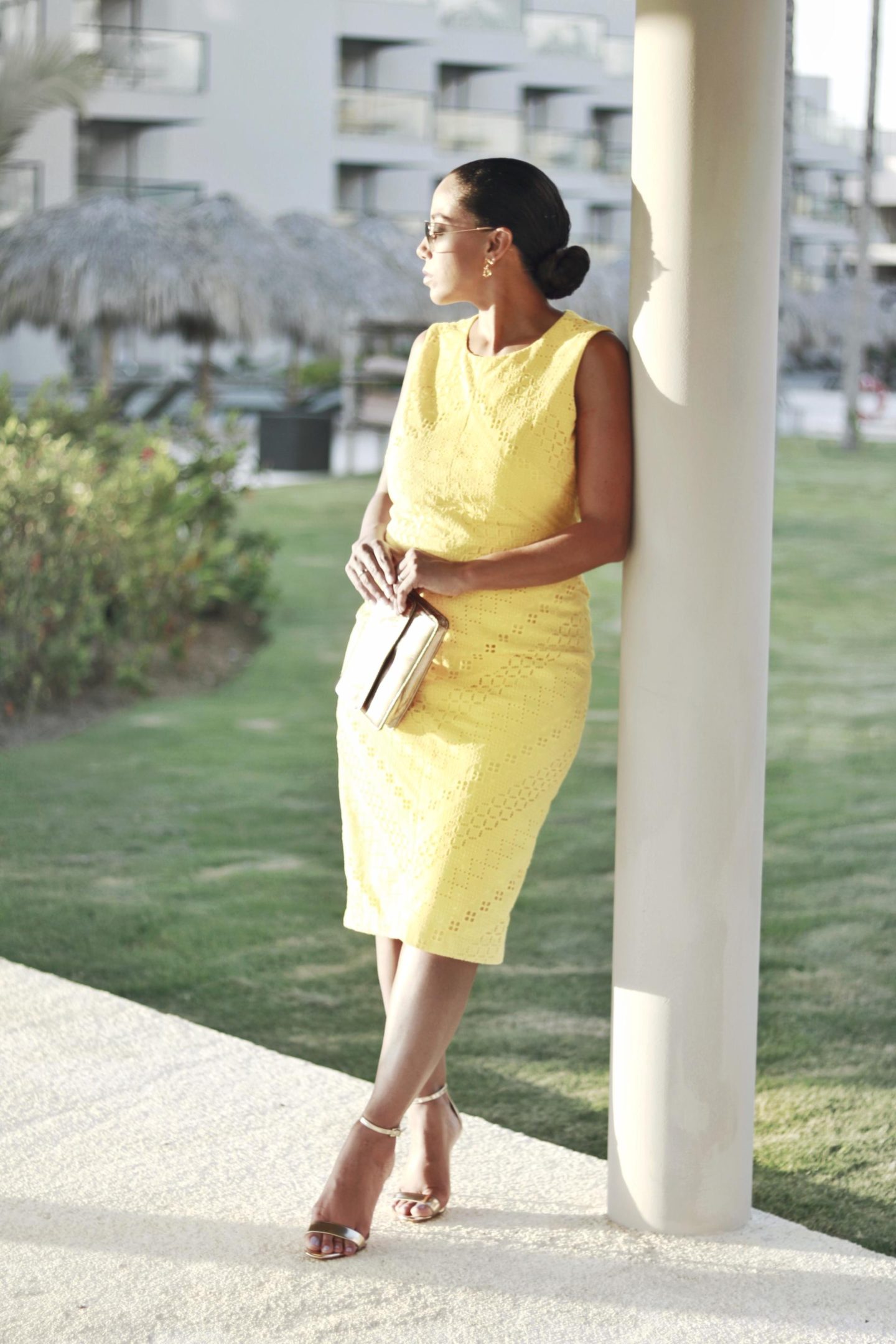 yellow eyelet dress