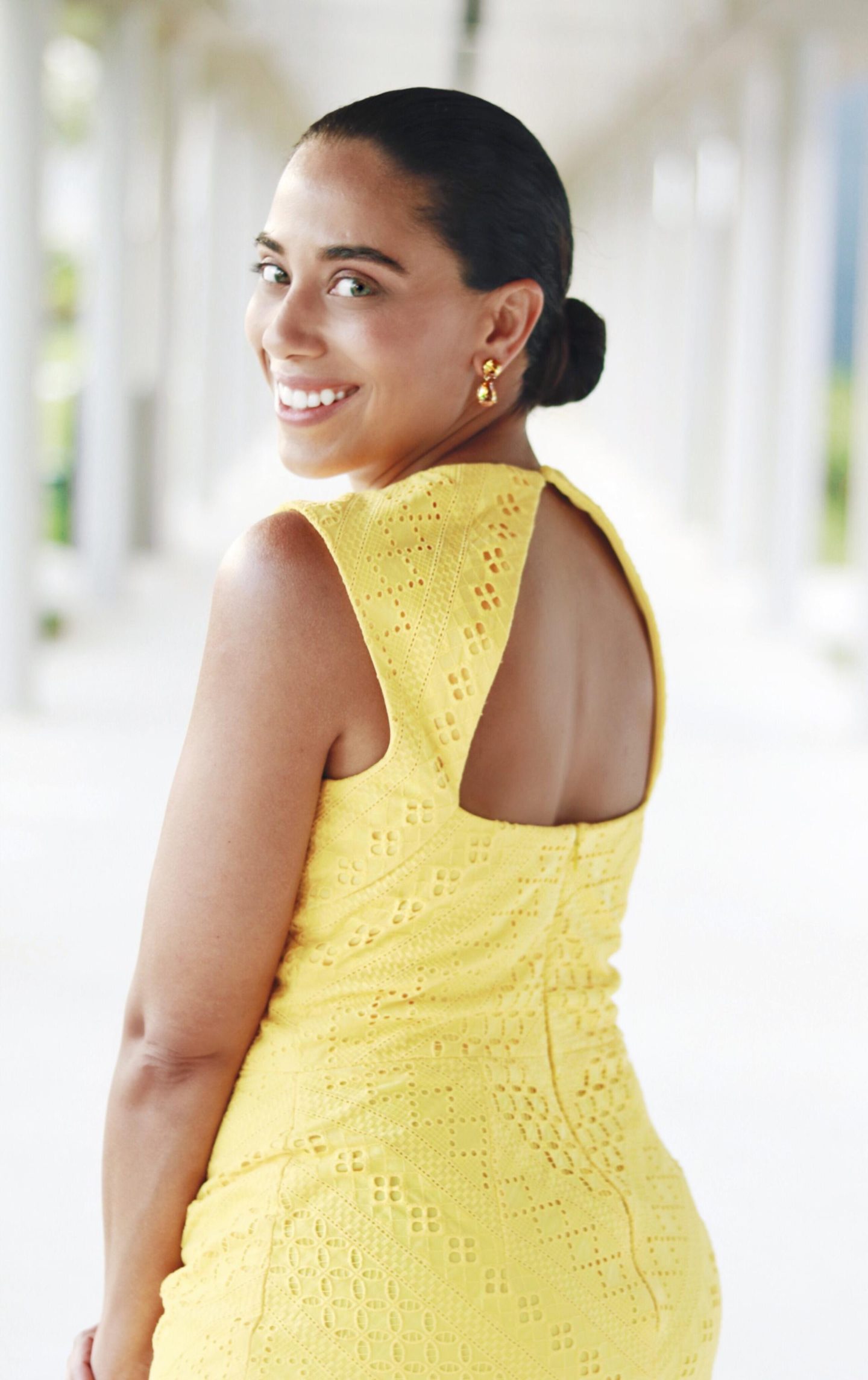 yellow eyelet dress