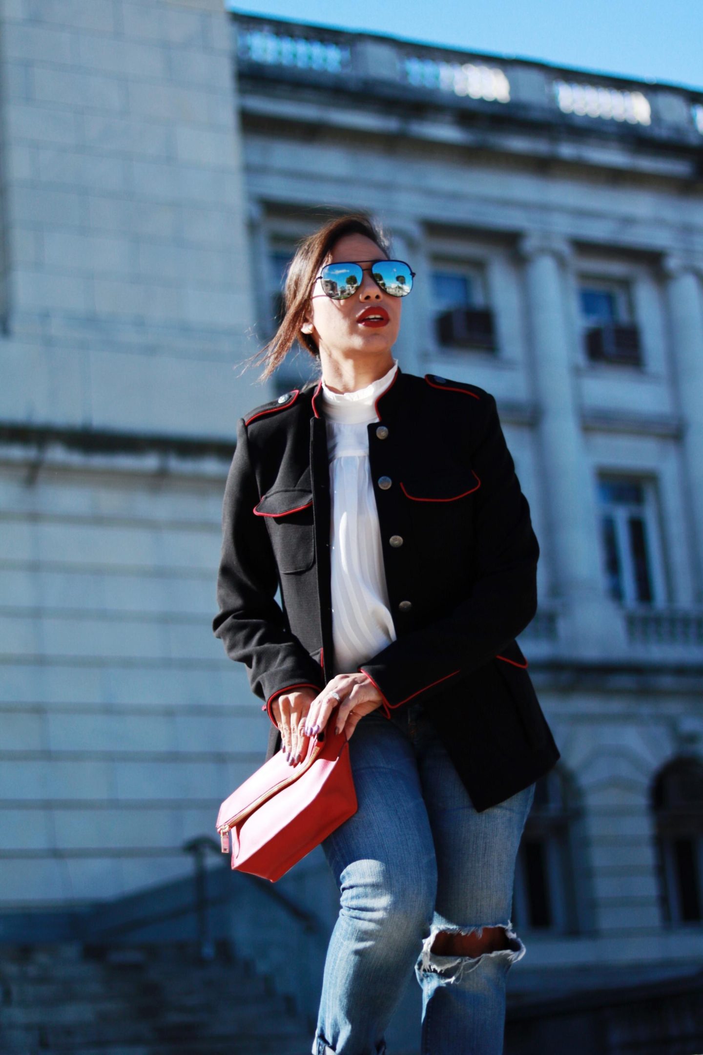 Military Jacket and Ruffle Collar