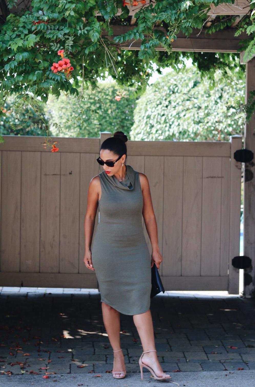 This Season's Gold // Olive cowl-neck dress