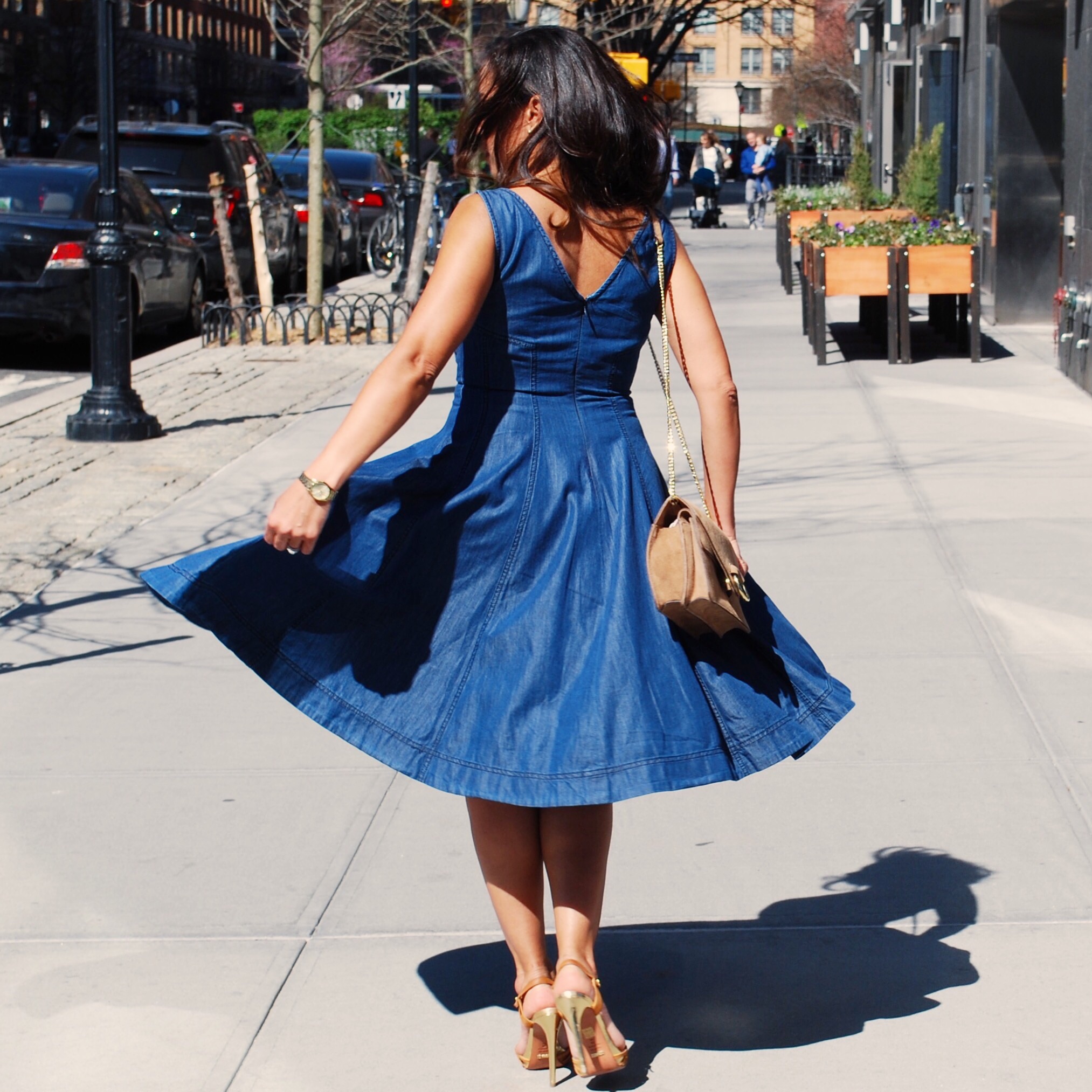 Holding horses denim store dress