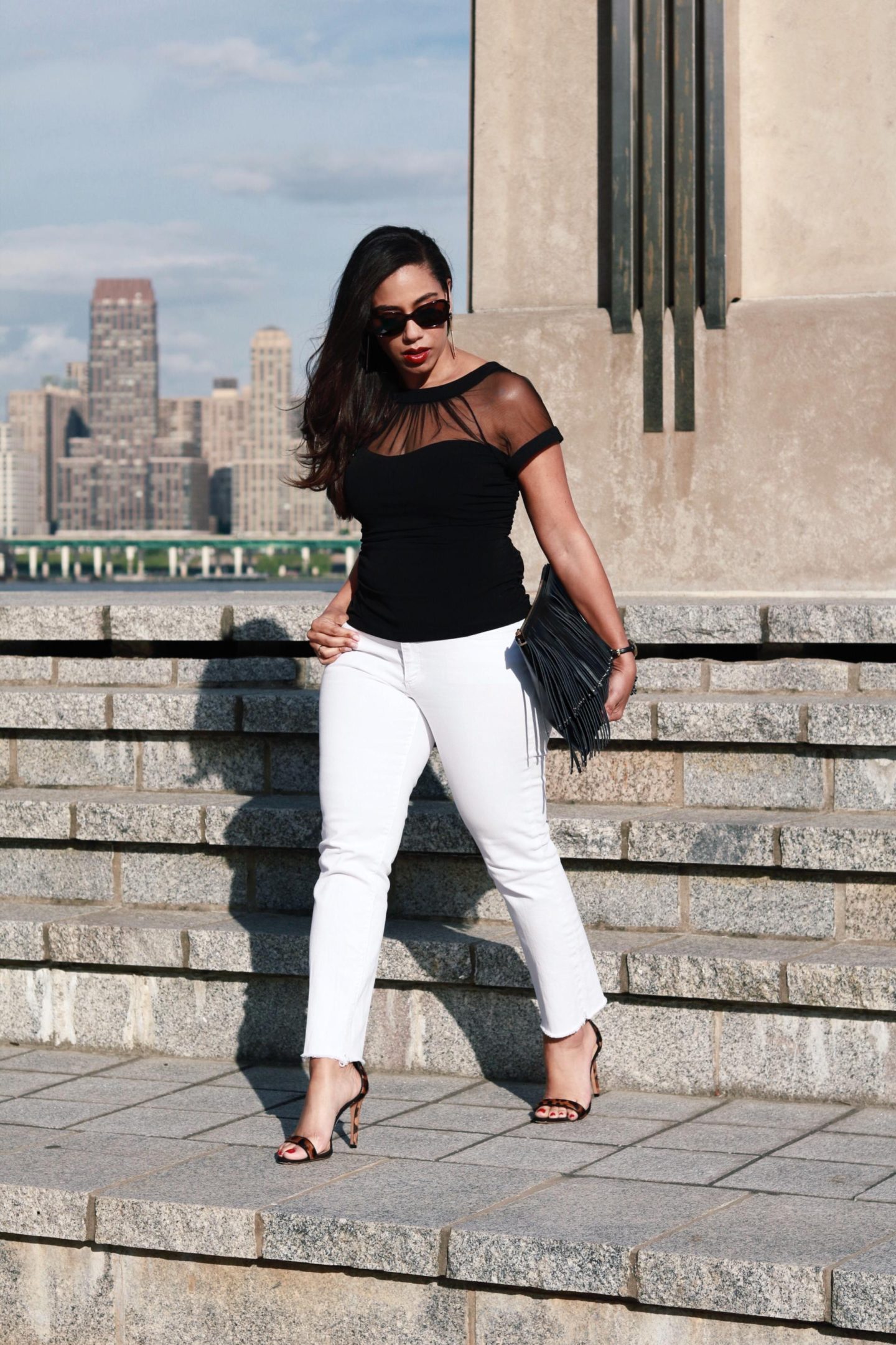 Black and 2025 white jeans top